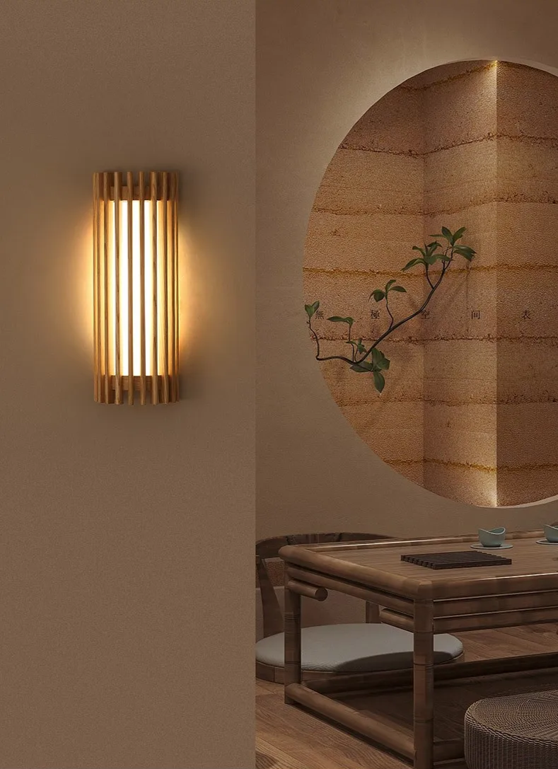“ZenAura Wabi-Sabi Wandlamp” – Japanse Retro Walnoot LED Wandverlichting - wandlamp - gemonteerd