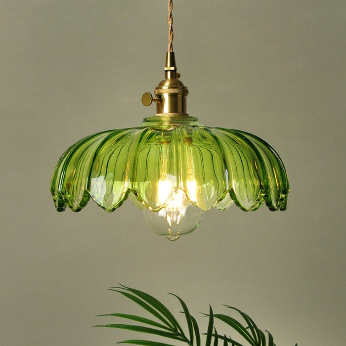 Vintage Glazen Bloem Hanglamp - hanglampen - close-up