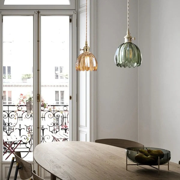 Japanse Retro Glazen Bloem Hanglamp - hanglampen - zijaanzicht
