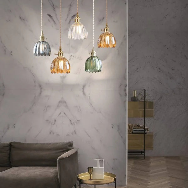 Japanse Retro Glazen Bloem Hanglamp - hanglampen - close-up