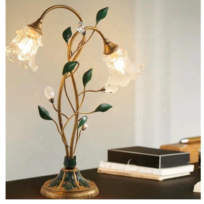Franse Glazen Bloemen Tafellamp - tafellampen