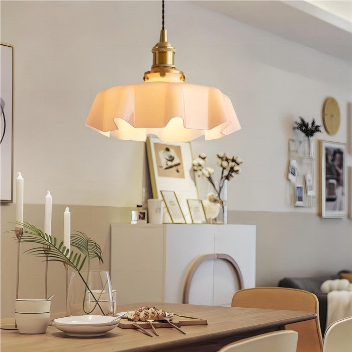 Retro Glazen Bloem Creme Hanglamp - hanglampen - close-up