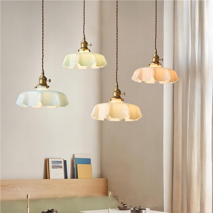 Retro Glazen Bloem Creme Hanglamp - hanglampen - sfeerbeeld