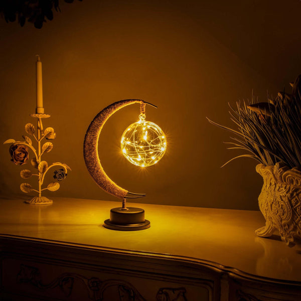 Betoverde Maanlamp Van Glas Met Warm Licht Voor Op De Tafel - tafellampen - zijaanzicht