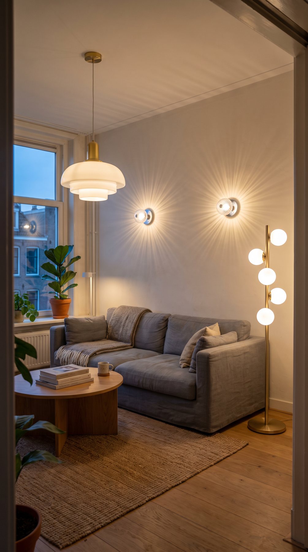 Dezelfde kamer met de lamp aan