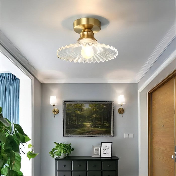 Vintage Helder Glazen Geribbelde Plafondlamp - plafondlamp - sfeerbeeld